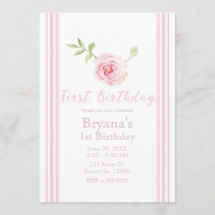Invitación De los chicas 1r cumpleaños floral color de rosa