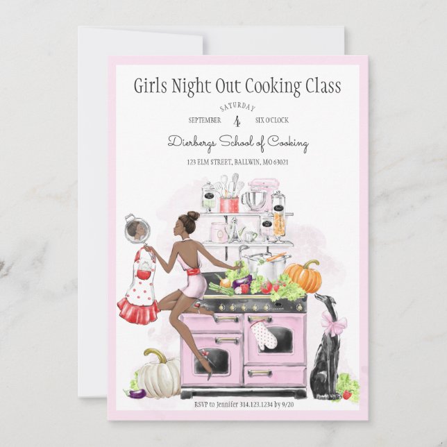 Invitación De los chicas de la noche clase de cocina hacia (Anverso)