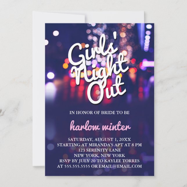 Invitación De los chicas de la noche fiesta de Bachelorette (Anverso)