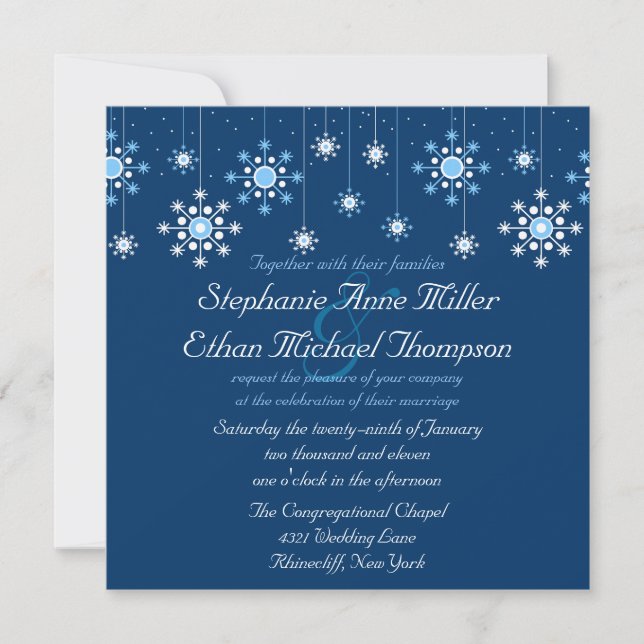 Invitación de los copos de nieve de la boda del (Anverso)