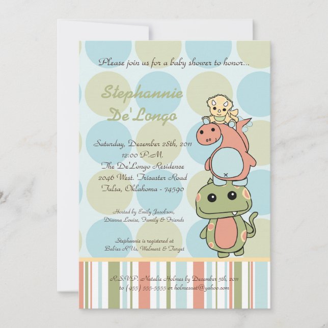 Invitación de los dinosaurios T Rex Baby Shower (Anverso)