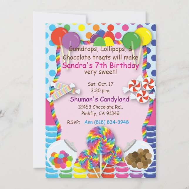 Invitación de los dulces de Candyland (Anverso)