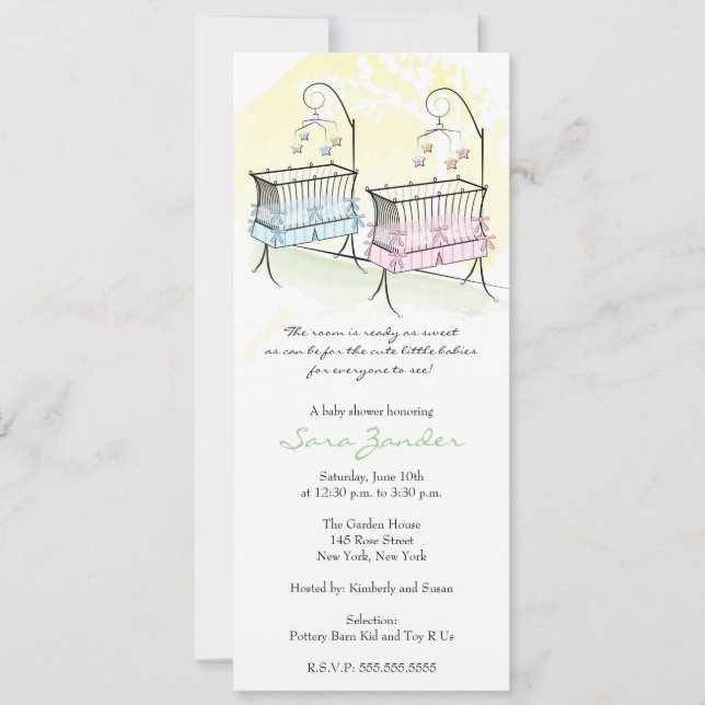 Invitación de los gemelos a Baby Shower - Cunas pa (Anverso)