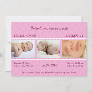 Invitación de los gemelos Pearl Rosa