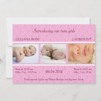 Invitación de los gemelos Pearl Rosa