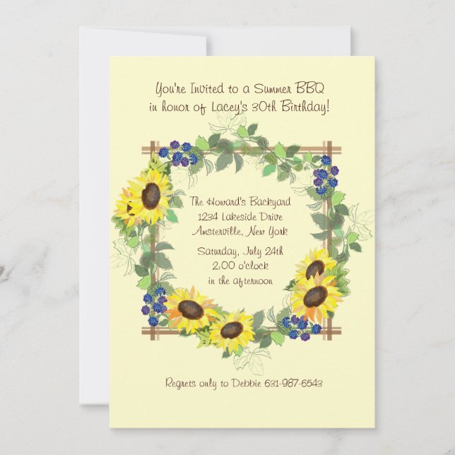 Invitación de los girasoles del verano (Anverso)