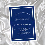 Invitación de los hombres minimalistas blancos de<br><div class="desc">Moderna,  elegante e invitada. Un fondo azul marino decorado con marcos blancos. Personalice y agregue un nombre y detalles. Texto blanco.</div>