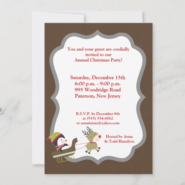 invitación de los juegos del navidad del pingüino (Anverso)