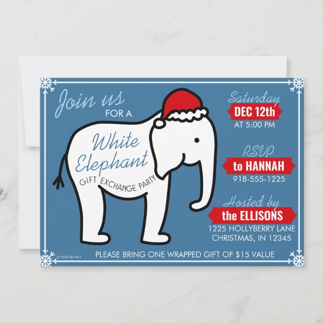 Invitación de los Navidades de los Fiestas elefant (Anverso)