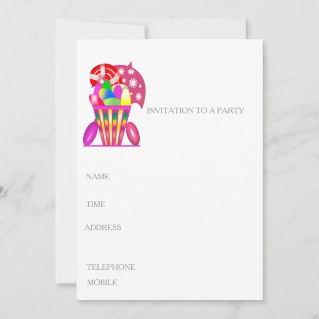 Invitación de los niños a una fiesta de cumpleaños (Anverso)