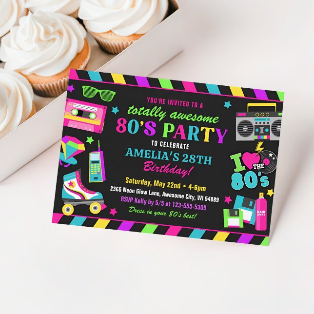 Invitación de los niños y adultos a la fiesta de c (80s retro party invitation)