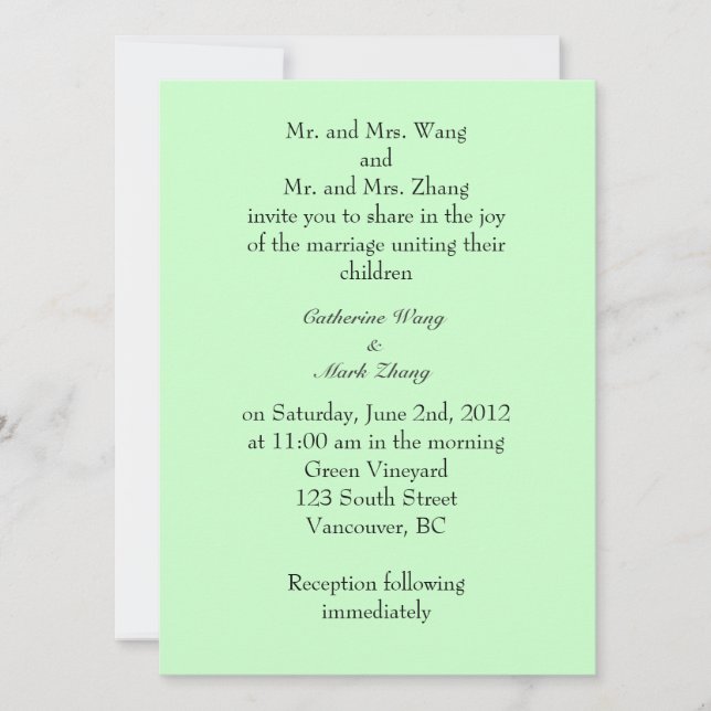 Invitación de los padres novios y novios, boda (Anverso)
