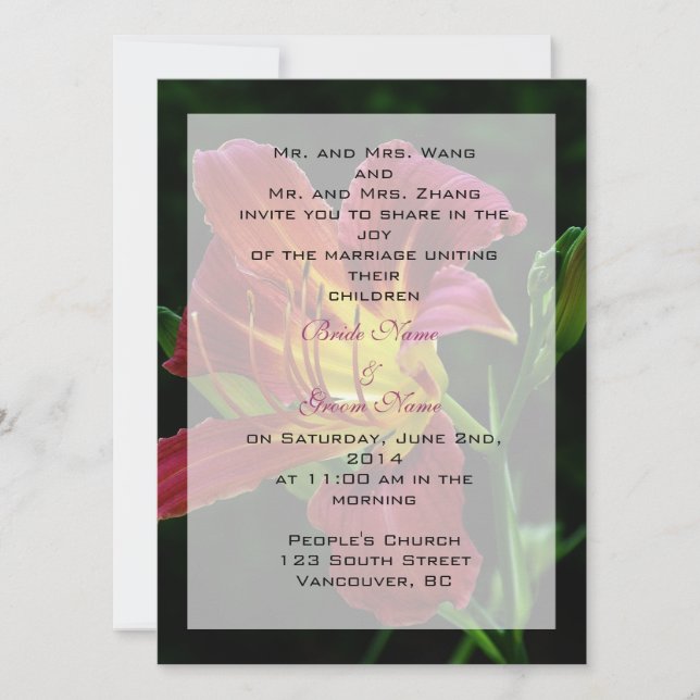 Invitación de los padres novios y novios, boda (Anverso)