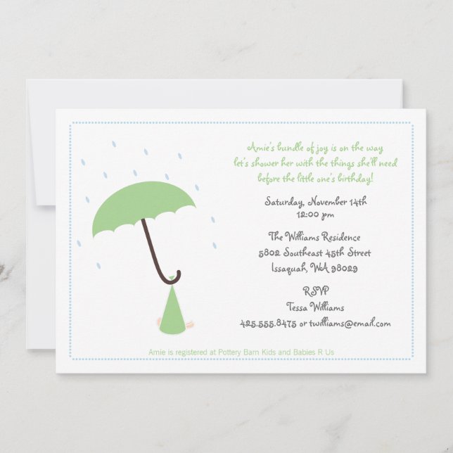 Invitación de los paraguas de Baby Shower (Anverso)