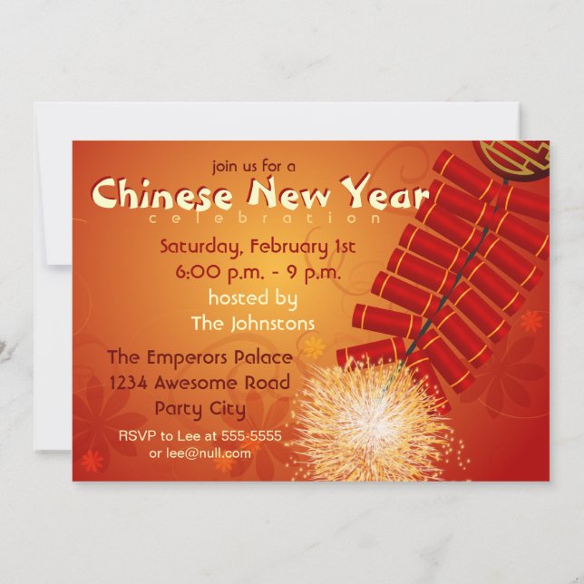 Invitación de los petardos de Año Nuevo chinos (Reverso)