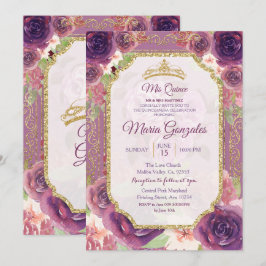 Invitación De Los Rosas De Plomo Floral Mis XV Ano