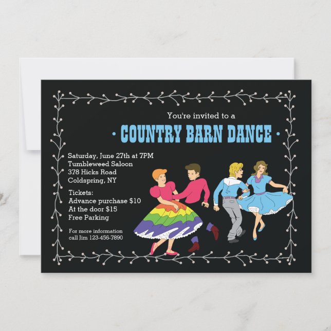 Invitación de los socios de baile cuadrado (Anverso)