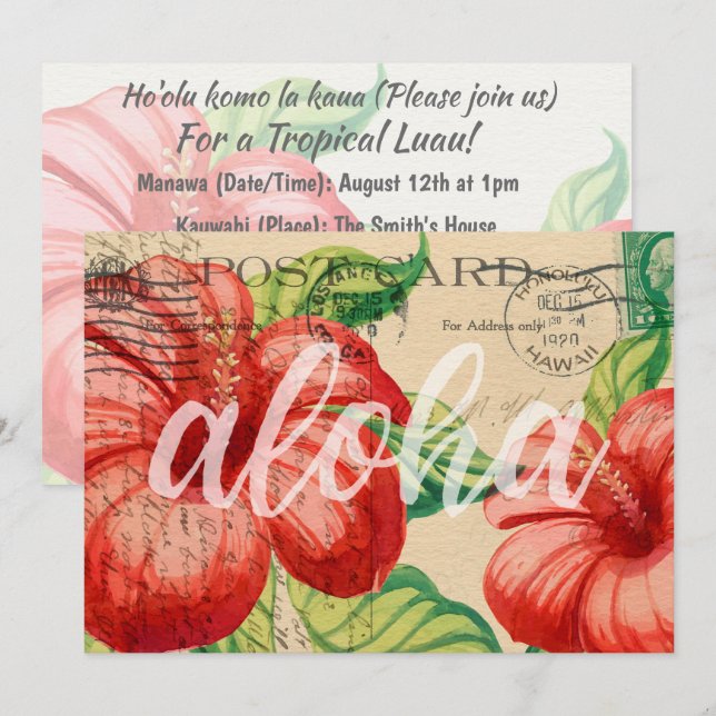 Invitación de Luau a la postales de Hibiscus venti (Anverso / Reverso)
