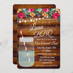 Invitación de Luau Aloha Mason Jar