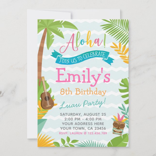 Invitación de Luau, invitación de Fiesta de billar (Anverso)