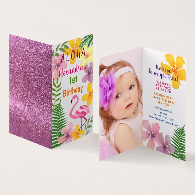 Invitación de Luau para el 1er cumpleaños con foto (Interior y exterior)