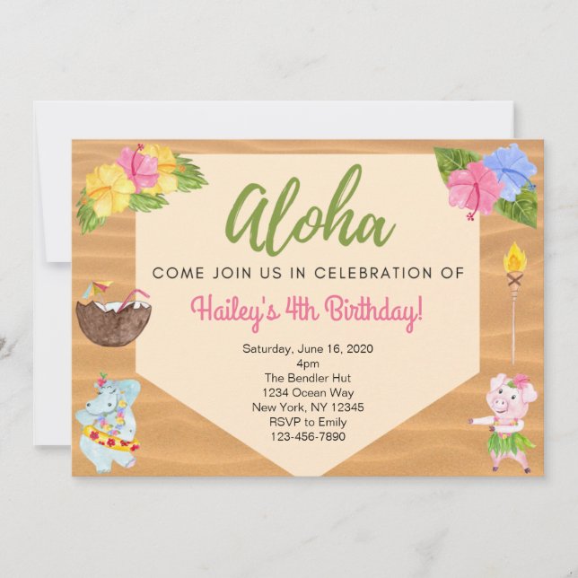 Invitación de Luau Party (Anverso)