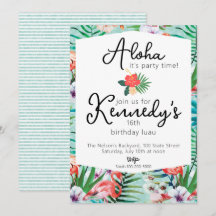 Invitación de Luau Party | Flamingos & Palms