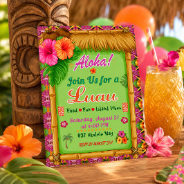 Invitación de Luau Tropical Rosa Verde Aloha