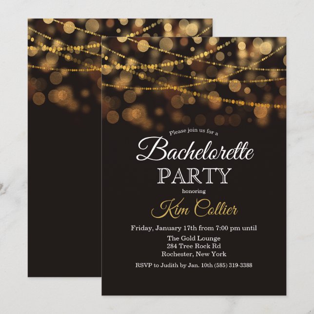 Invitación de luces con brillo para fiesta de solt (Anverso / Reverso)