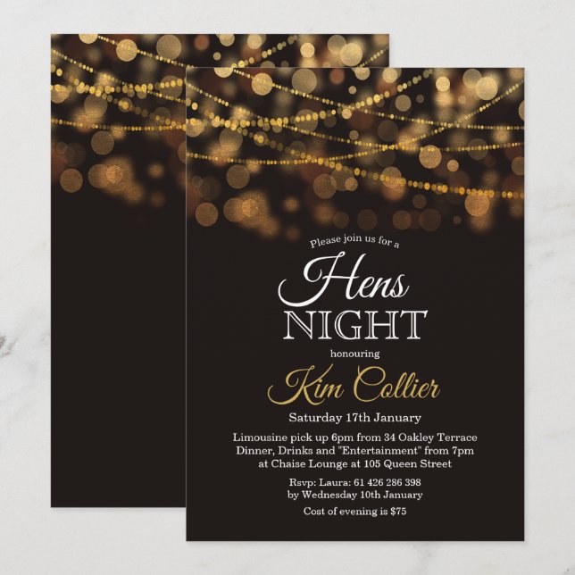 Invitación de luces de brillo para la fiesta de ga (Anverso / Reverso)