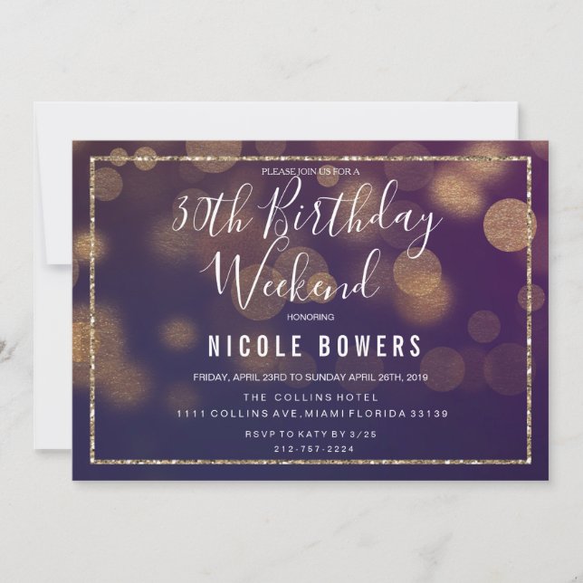 Invitación de luces de fin de semana de cumpleaños (Anverso)