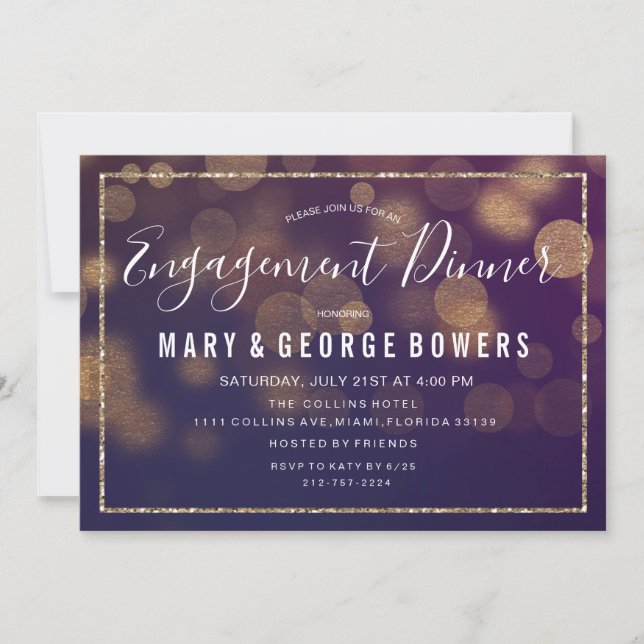 Invitación de Luces para Cena de Compromiso de Bod (Anverso)