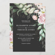 Invitación de lujo Boda floral negro y rosa