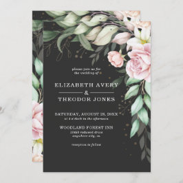 Invitación de lujo Boda floral negro y rosa