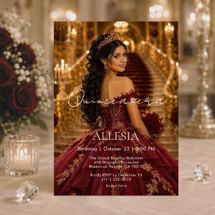 Invitación de lujo Burgundy Gold Quinceañera