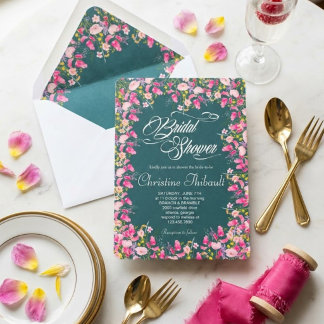 Invitación de lujo de boda con flores rosa intenso