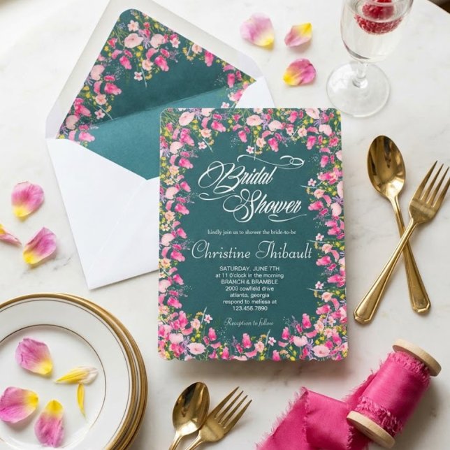 Invitación de lujo de boda con flores rosa intenso (Subido por el creador)