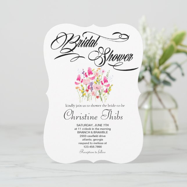 Invitación de lujo de boda con flores rosadas (Anverso de pie)