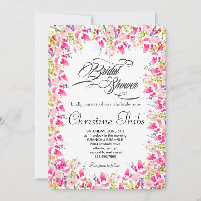 Invitación de lujo de boda con flores rosadas (Anverso)