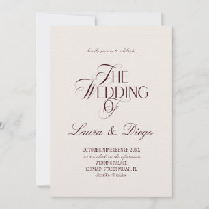 Invitación de lujo de boda en marfil de Borgoña