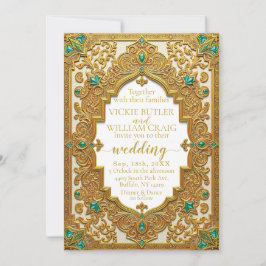 Invitación de lujo de oro y boda esmeralda