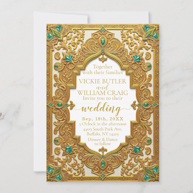Invitación de lujo de oro y boda esmeralda (Anverso)