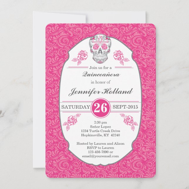 Invitación de lujo de Quinceañera del rosa del (Anverso)