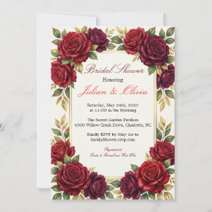 Invitación de Lujo de Regadera Nupcial de Rosa Roj