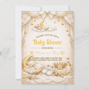 Invitación de lujo dorada para baby shower con osi