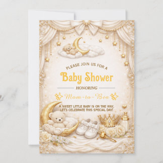 Invitación de lujo dorada para baby shower con osi