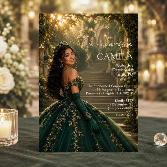 Invitación de lujo esmeralda dorada para Quinceañe (Subido por el creador)