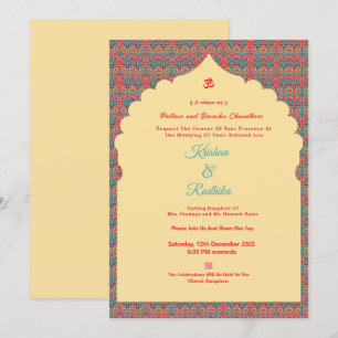Invitación de lujo étnica hindú para boda india