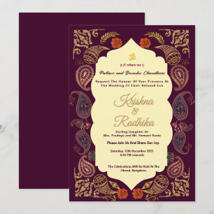 Invitación de lujo étnica para boda hindú india