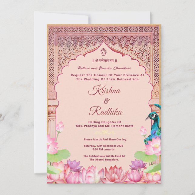 invitación de lujo étnica para boda india (Anverso)